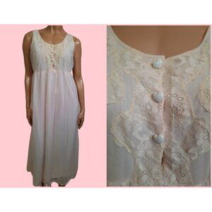 Vintage 60s Maxi Pink Nightgown Nylon Chiffon Sleeveless Heart Buttons Size M